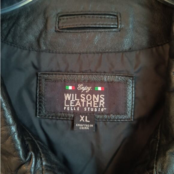 Wilson Leather jacket Men's Size XL Black Collared Full zip Pockets Lined Coat - Picture 2 of 16